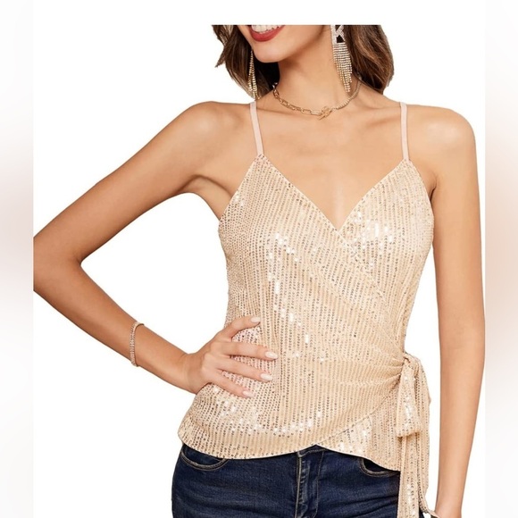 Grace Karin Tops - Grace Karin women’s sequined wrap tank top champagne size medium party disco